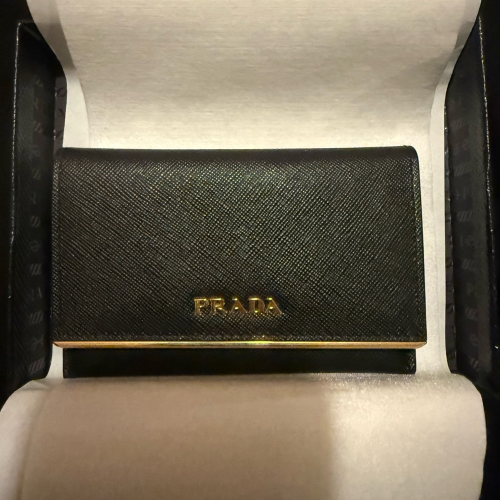 Prada Black and Gold Leather Double Wallet
